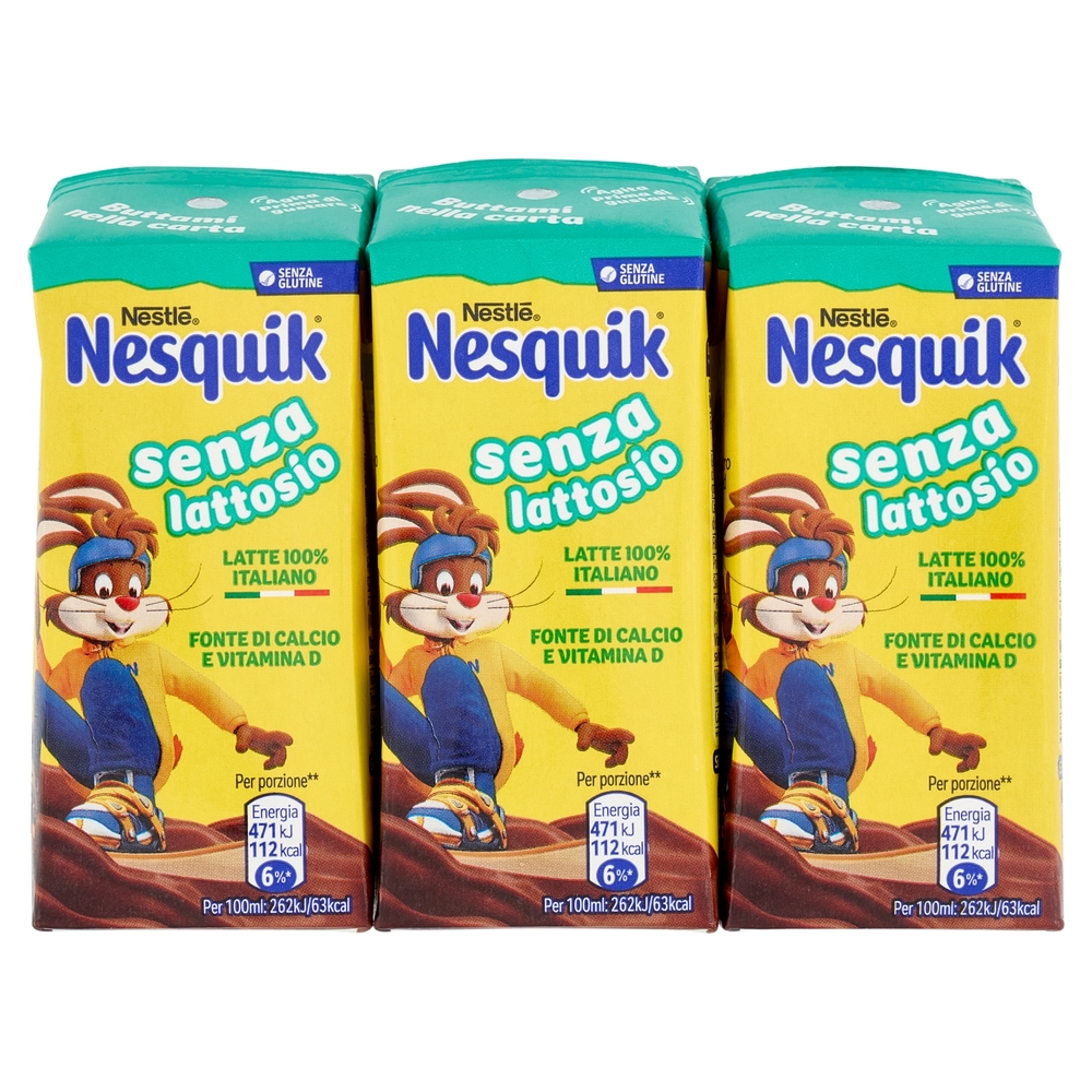 NESQUIK PRONTO DA BERE SENZA LATTOSIO Bevanda a base di latte e cacao solubile 3 brick da 180ml